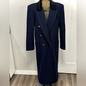 90’s VINTAGE BRAETAN NAVY BLUE WOOL LONG PEACOAT SIZE  6